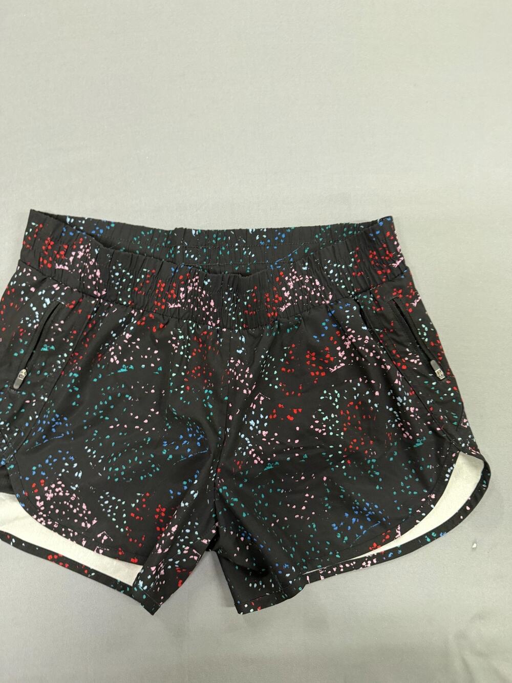Avia Womens Athletic Running Shorts XL 16/18 Black Colorful Dot Print Lined